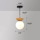 Nordic Japanese Glass Orb Ceiling Light — Wood Grain Iron Finish, 1-Light