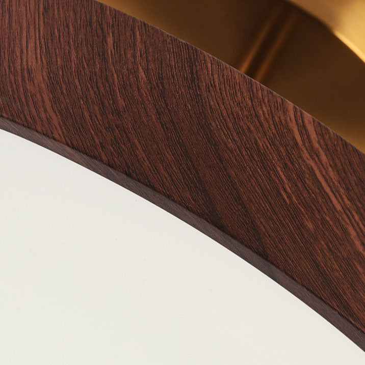 Elegant Japanese Wabi-Sabi Minimalist Wood-Grain Round LED Semi-Flush Mount Ceiling Light