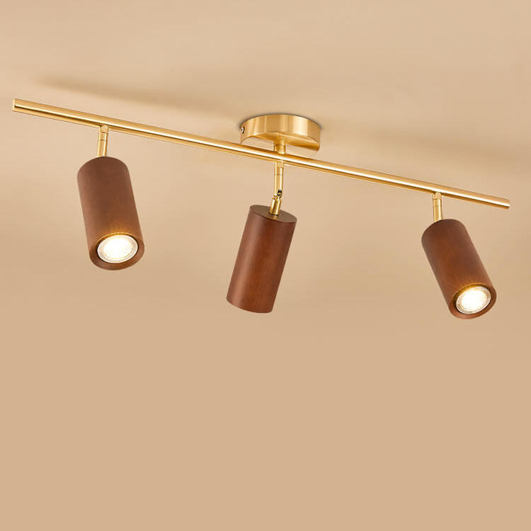 Nordic Minimalist Walnut Wood LED Track Spotlight — Linear Ceiling Light (1–4 Lights), Semi-Flush Mount