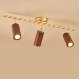 Nordic Minimalist Walnut Wood LED Track Spotlight — Linear Ceiling Light (1–4 Lights), Semi-Flush Mount