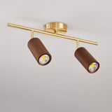 Nordic Minimalist Walnut Wood LED Track Spotlight — Linear Ceiling Light (1–4 Lights), Semi-Flush Mount