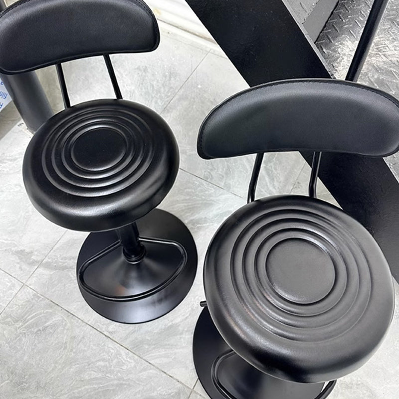 Modern Minimalist Round Upholstered Bar Stool with Curved Backrest in Microfiber Leather & Metal – Ideal Dining Room Chair