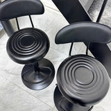 Modern Minimalist Round Upholstered Bar Stool with Curved Backrest in Microfiber Leather & Metal – Ideal Dining Room Chair