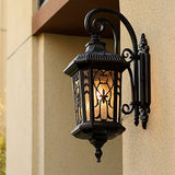 European Outdoor Wall Sconce Lamp – Carved Cage, Aluminum & Glass, 1-Light