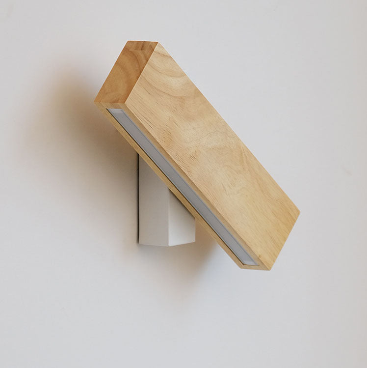 Japanese Minimalist Log-Style Rectangular LED Wall Sconce Lamp with Rotatable Flat Panel