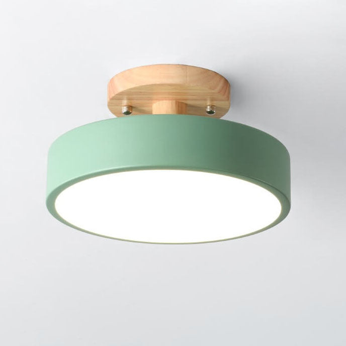 Nordic Round Log LED Ceiling Light - Semi-Flush Mount, Modern Nordic Design