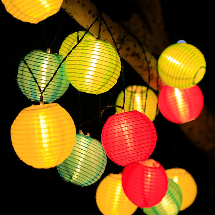 Modern Art Deco Solar Lantern Ball: Waterproof Fabric LED String Lights for Outdoor Patio & Landscape