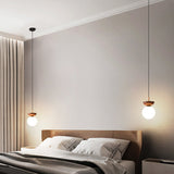 Nordic Japanese Glass Orb Ceiling Light — Wood Grain Iron Finish, 1-Light