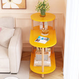 Modern Minimalist Round-Oval Solid Wood End Table with 3-Tier Storage for Living Room