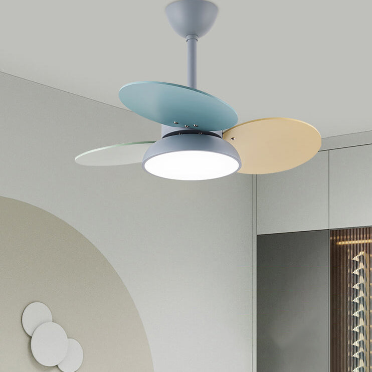 Simple Colorful Round Leaf Ceiling Fan for Kids with Light and Downrod