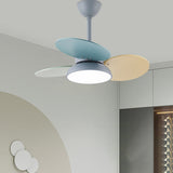 Simple Colorful Round Leaf Ceiling Fan for Kids with Light and Downrod