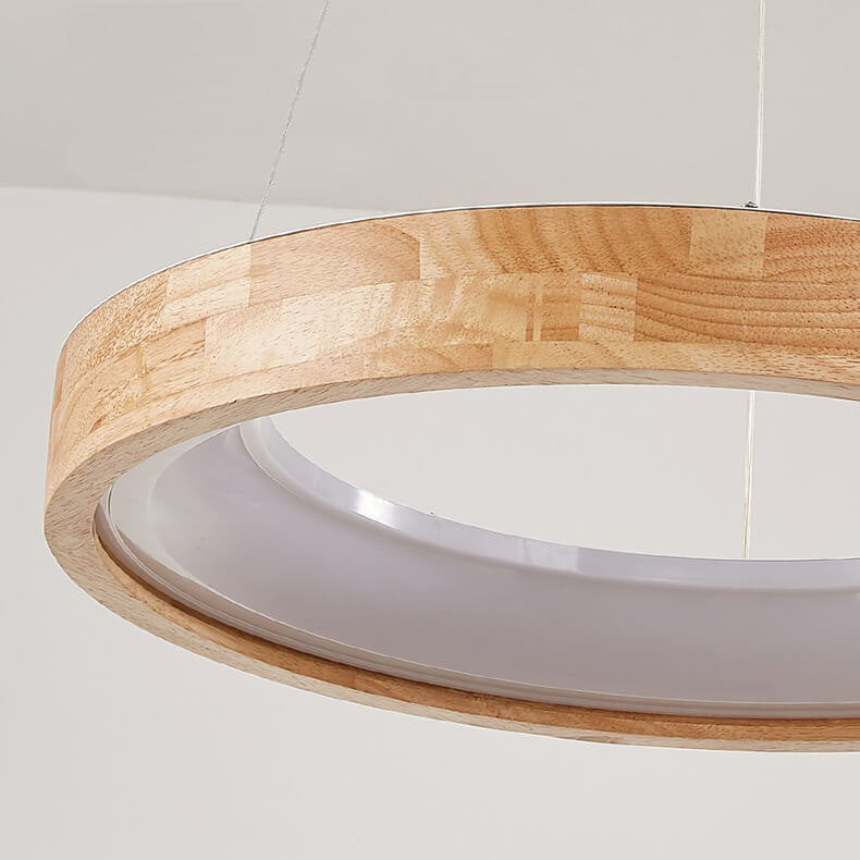 Japanese Minimalist Log-Circle Island LED Chandelier