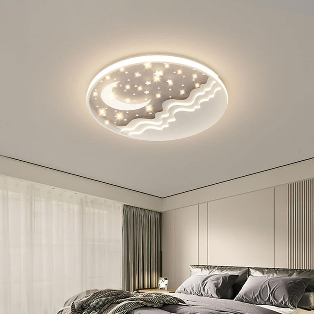 Nordic Modern Star Moon Round Aluminum LED Flush-Mount Ceiling Light