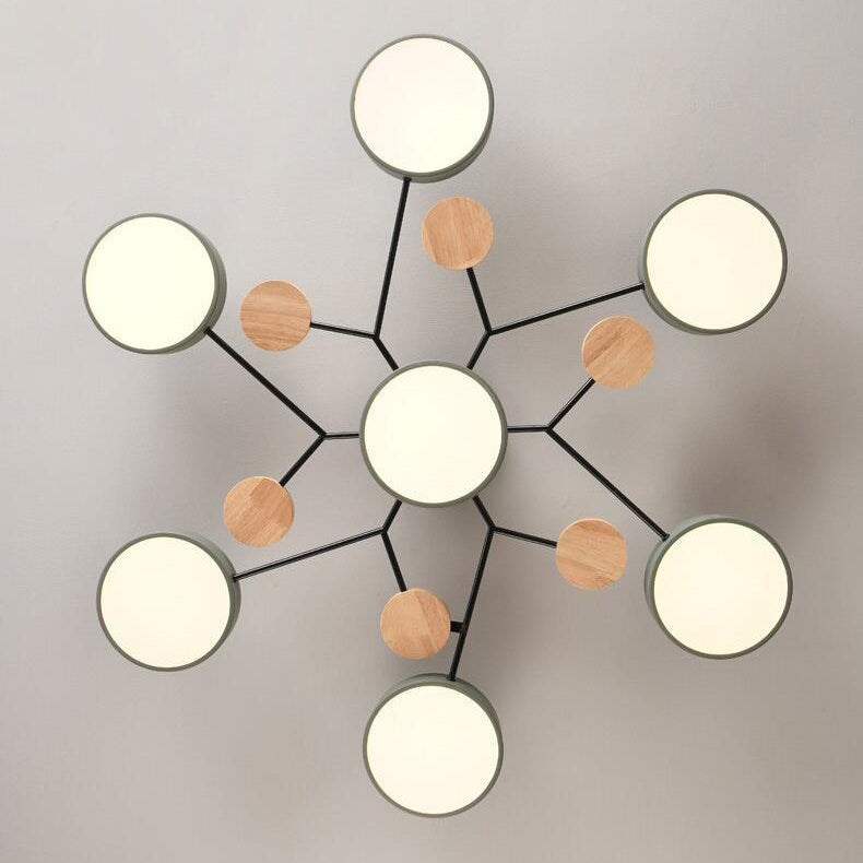 Contemporary Scandinavian LED Ceiling Light with Round Molecule Branch Design, Semi-Flush Mount for Living Room