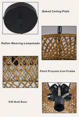 Retro Rattan Weaving 3-Tier Chandelier – 4- or 6-Light Fixture