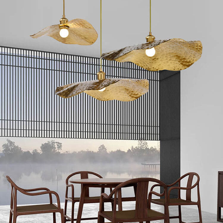 Modern Golden Bronze Lotus-Leaf 1-Light Pendant Light