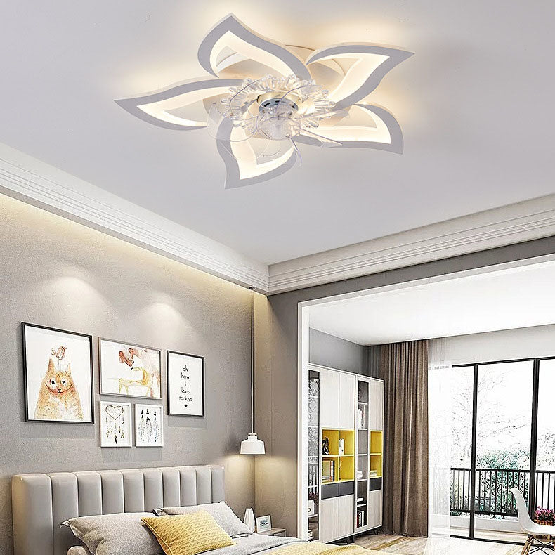 Scandinavian Modern Luxury Flower LED Flush Mount Ceiling Fan Light (Iron & Acrylic)