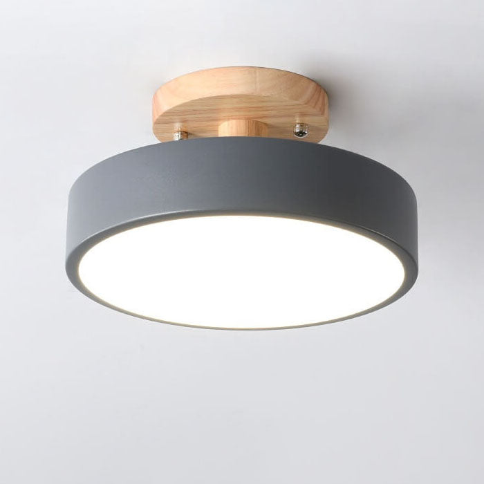Nordic Round Log LED Ceiling Light - Semi-Flush Mount, Modern Nordic Design