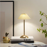 Modern Scandinavian Rechargeable Table Lamp – Iron Frame, Pleated Conical Fabric Shade, 1-Light, Perfect for Bedside