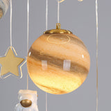 Modern Scandinavian Space Planet LED Kids Flush Mount Ceiling Light with Round Acrylic Glass Shade – Ideal for Bedroom
