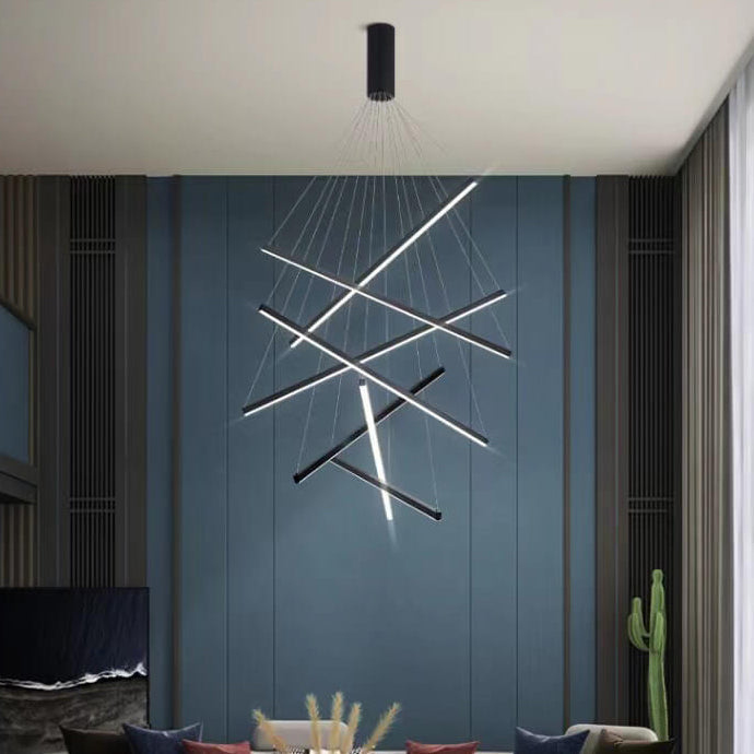 Nordic Luxury LED Chandelier in Iron & Aluminum with Geometric Line Design