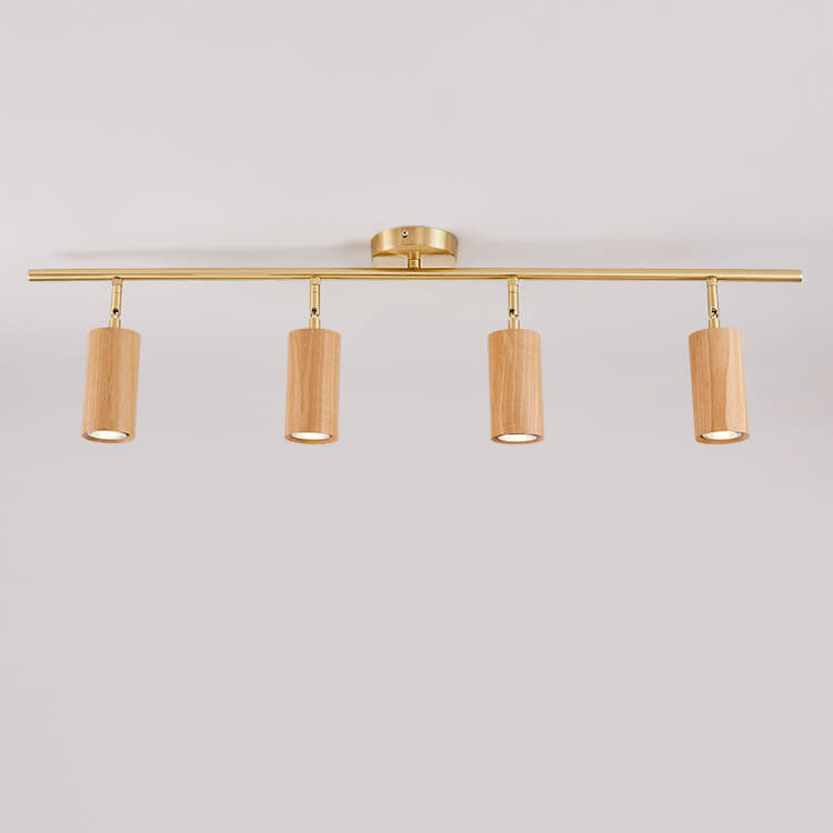 Nordic Minimalist Walnut Wood LED Track Spotlight — Linear Ceiling Light (1–4 Lights), Semi-Flush Mount