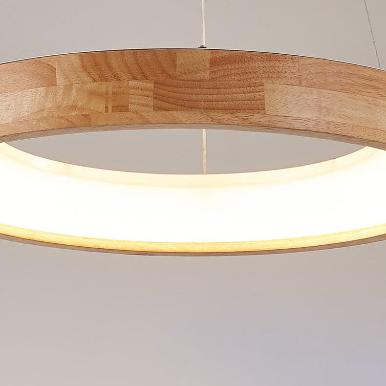 Japanese Minimalist Log-Circle Island LED Chandelier