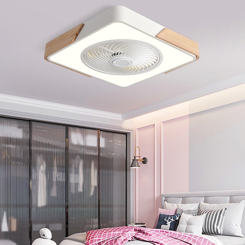 Nordic Macaron Square Wood LED Flush-Mount Ceiling Fan Light - Modern Minimalist Design
