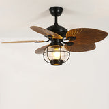 Traditional Rustic Lantern Ceiling Fan with Banana-Shaped Blades and Iron-and-Glass Light — 1-Light, Downrod Mount, Perfect for Living Rooms