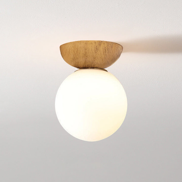 Nordic Japanese Glass Orb Ceiling Light — Wood Grain Iron Finish, 1-Light