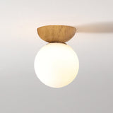 Nordic Japanese Glass Orb Ceiling Light — Wood Grain Iron Finish, 1-Light