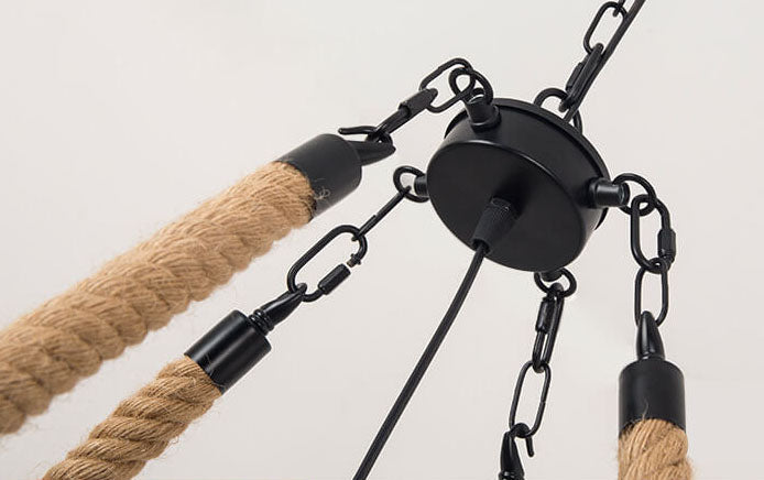 Industrial Retro Gear Wrought Iron Hemp Rope Chandelier - 6/8/10-Light