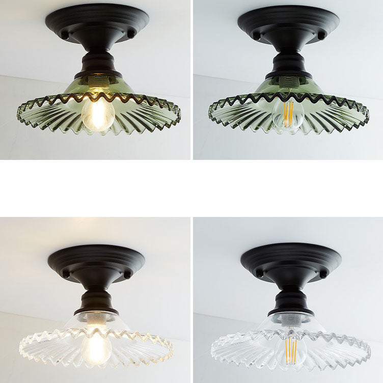 Chic Nordic Vintage Glass Floral Round Geometry 1-Light Semi-Flush Mount Ceiling Light