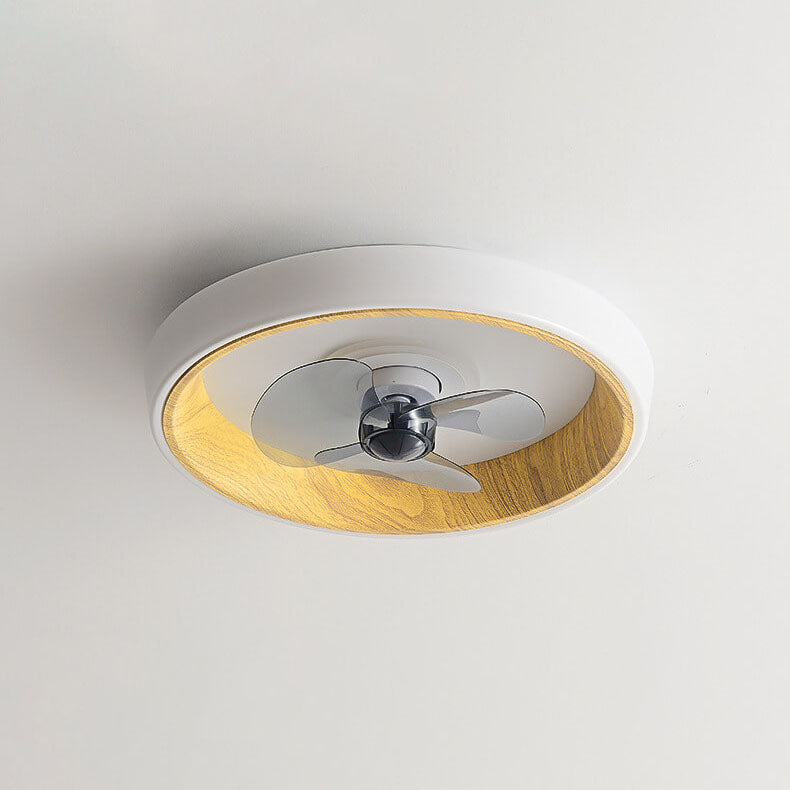 Nordic Minimalist Round LED Flush-Mount Ceiling Fan Light with Wood-Grain Acrylic Finish