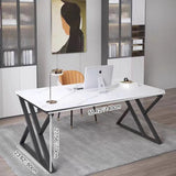 Premium Stone Slab-Top Desk with Carbon Steel Frame — Modern Minimalist Rectangular Office Desk for Home Office
