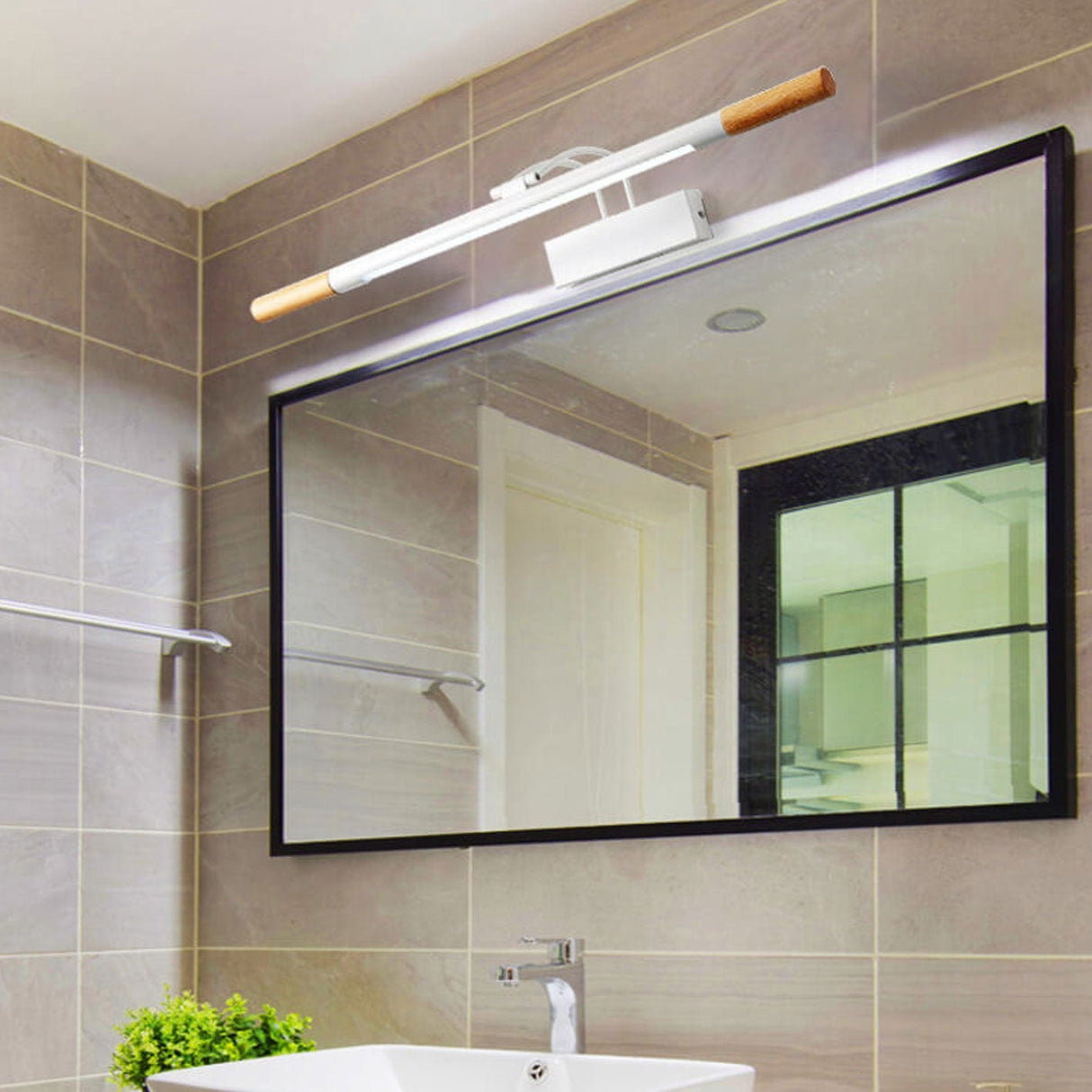 Nordic Solid Wood Vanity Light with Curved Arm — Long LED Wall Sconce