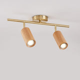 Nordic Minimalist Walnut Wood LED Track Spotlight — Linear Ceiling Light (1–4 Lights), Semi-Flush Mount