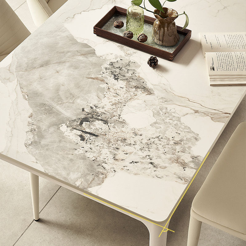 Modern Minimalist Rectangular Rock-Slab Aluminum Alloy Dining Table & Chair Set for 4