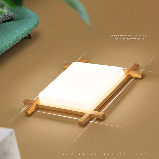 Modern Solid Wood Square LED Flush-Mount Ceiling Light – Tatami-Style Japanese Design
