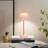 Modern Scandinavian Rechargeable Table Lamp – Iron Frame, Pleated Conical Fabric Shade, 1-Light, Perfect for Bedside