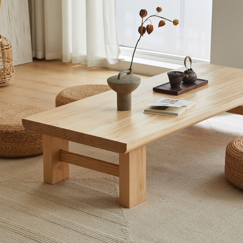 Traditional Japanese Rectangular Solid Wood Coffee Table with Four Sturdy Legs for the Living Room