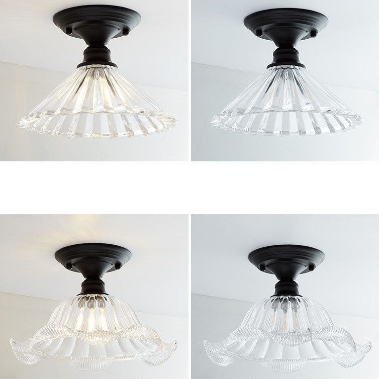 Chic Nordic Vintage Glass Floral Round Geometry 1-Light Semi-Flush Mount Ceiling Light