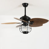 Traditional Rustic Lantern Ceiling Fan with Banana-Shaped Blades and Iron-and-Glass Light — 1-Light, Downrod Mount, Perfect for Living Rooms