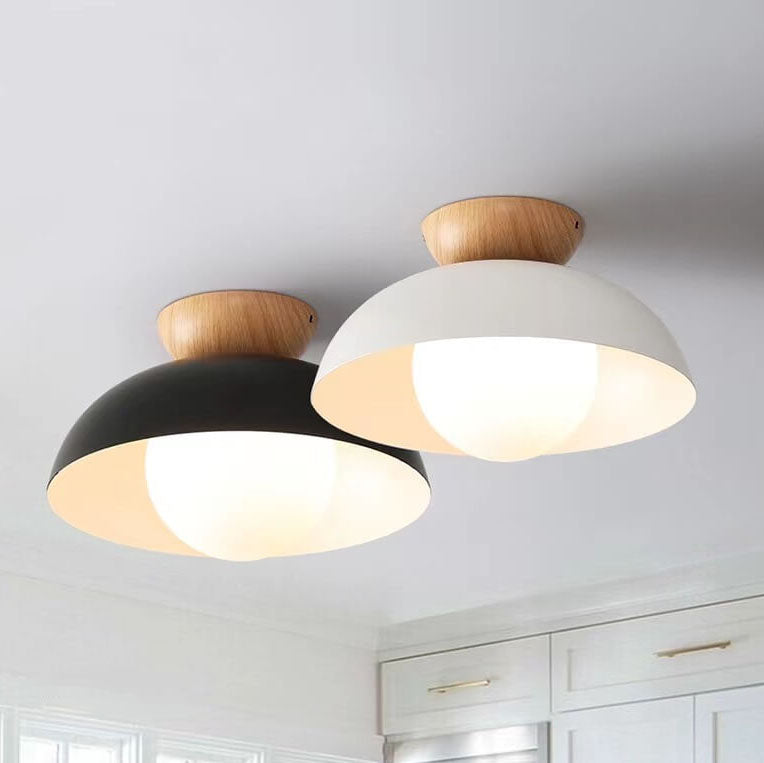 Sleek Modern Wrought Iron Log-Bowl-Shaped 1-Light Semi-Flush Mount Ceiling Light