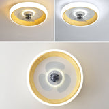 Nordic Minimalist Round LED Flush-Mount Ceiling Fan Light with Wood-Grain Acrylic Finish