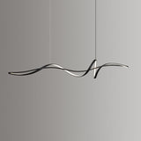 Modern Minimalist Wave Strip LED Chandeliers – Iron & Aluminum Frame with Silica Glass, Island Light for Dining Room