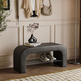 Modern Minimalist Long Rectangular Storage Bench with Lambswool PU Leather and Iron Frame – 1 Shelf, Ideal for Entryways