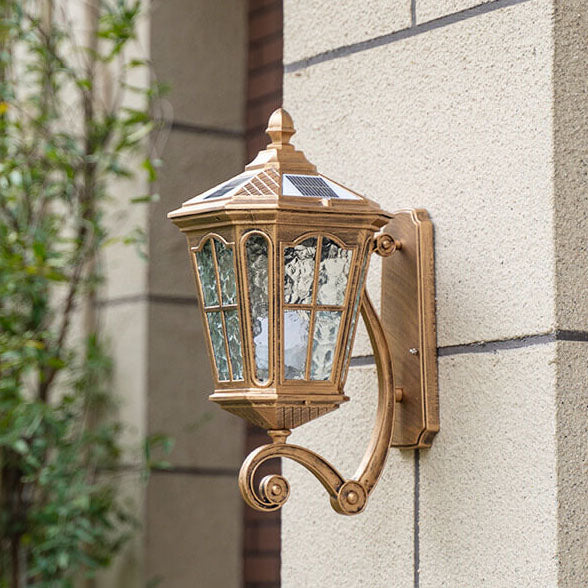 European-Style Solar Outdoor Lantern – Aluminum & Glass, Waterproof 1-Light Wall Sconce Lamp