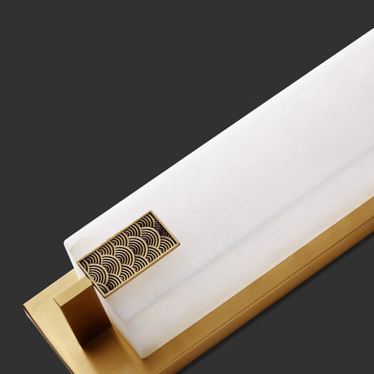 Elegant Modern-Transitional Rectangular Copper-Marble LED Outdoor Wall Sconce Lamp for Patio