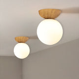 Nordic Japanese Glass Orb Ceiling Light — Wood Grain Iron Finish, 1-Light